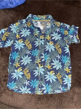 Kids' Blue Tropical Print Button-Up Shirt